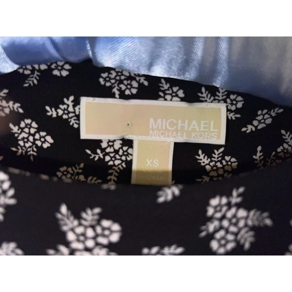 Michael Kors womens dress navy blue White Print stretch 3/4 sleeve short XS NWT